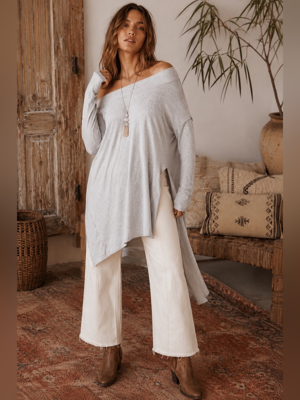 We The Free by Free People Grapevine Asymmetrical Tunic Sweater Medium Boho